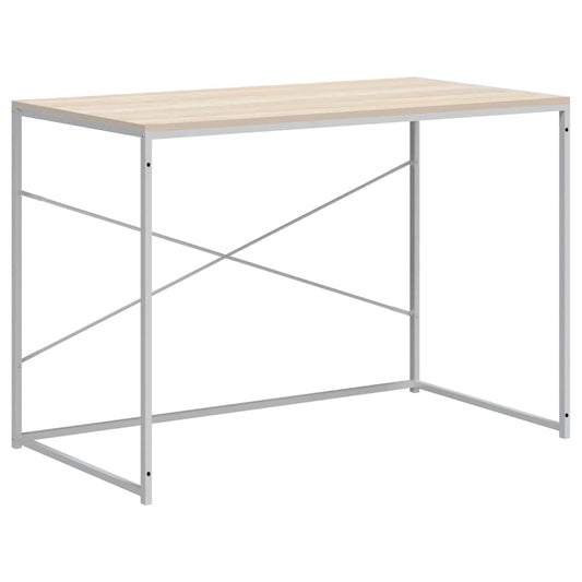 Computer Desk White and Oak 110x60x70 cm Engineered Wood