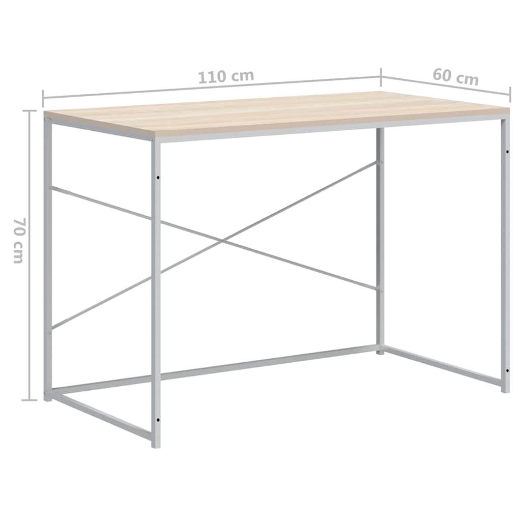 Computer Desk White and Oak 110x60x70 cm Engineered Wood