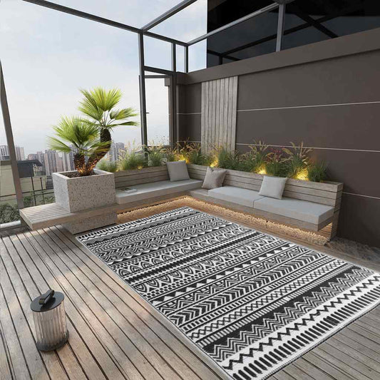 Outdoor Rug | Black | Polypropylene | Large | Decorative Inlays