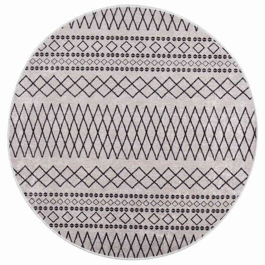 Rug | Black and white | 100% Polyester with PVC backing | 120 cm diameter