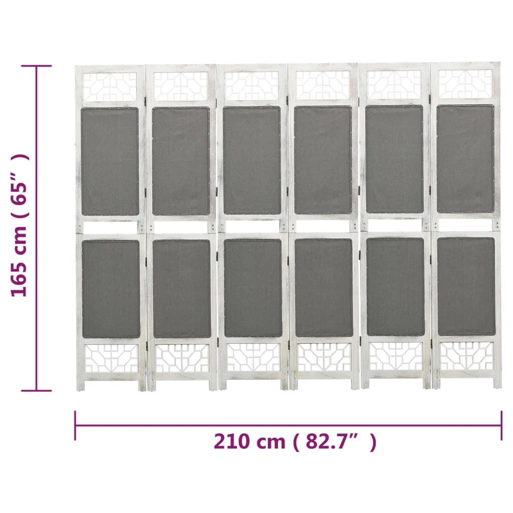 6-Panel Room Divider Grey 210x165 cm Fabric