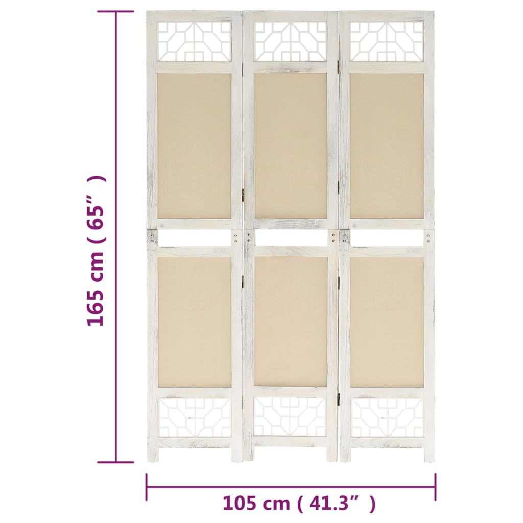 3-Panel Room Divider Cream 105x165 cm Fabric