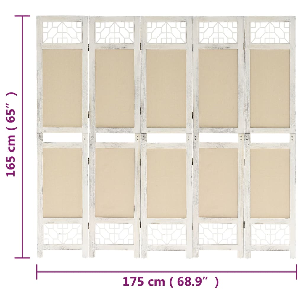 5-Panel Room Divider Cream 175x165 cm Fabric