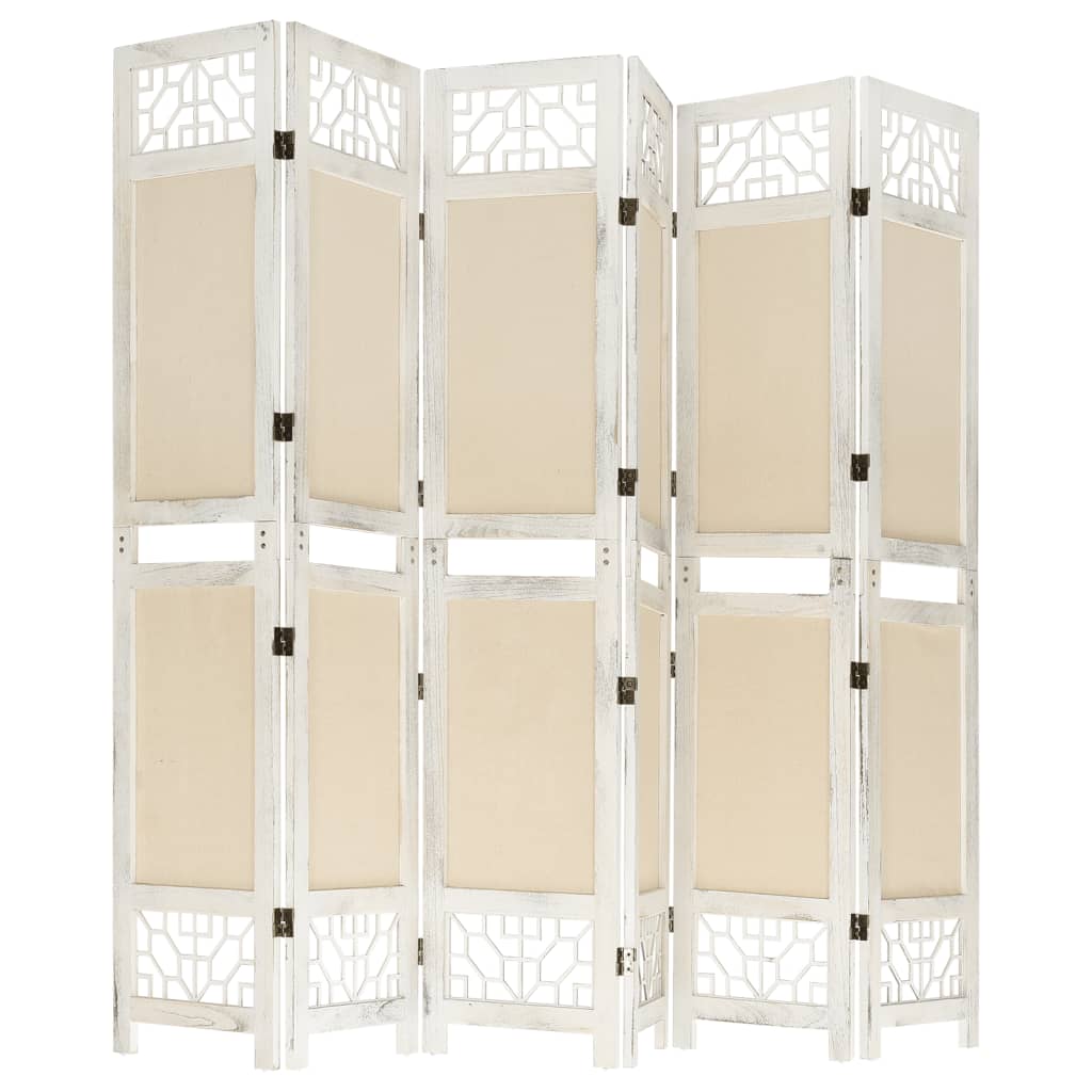 6-Panel Room Divider Cream 210x165 cm Fabric