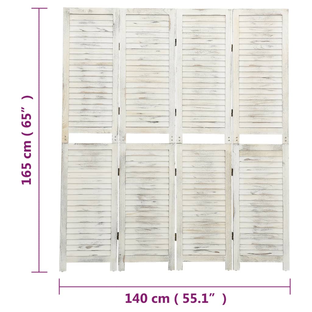 4-Panel Room Divider Cream 140x165 cm Wood