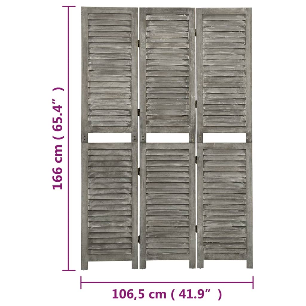 3-Panel Room Divider Grey 106.5x166 cm Solid Wood