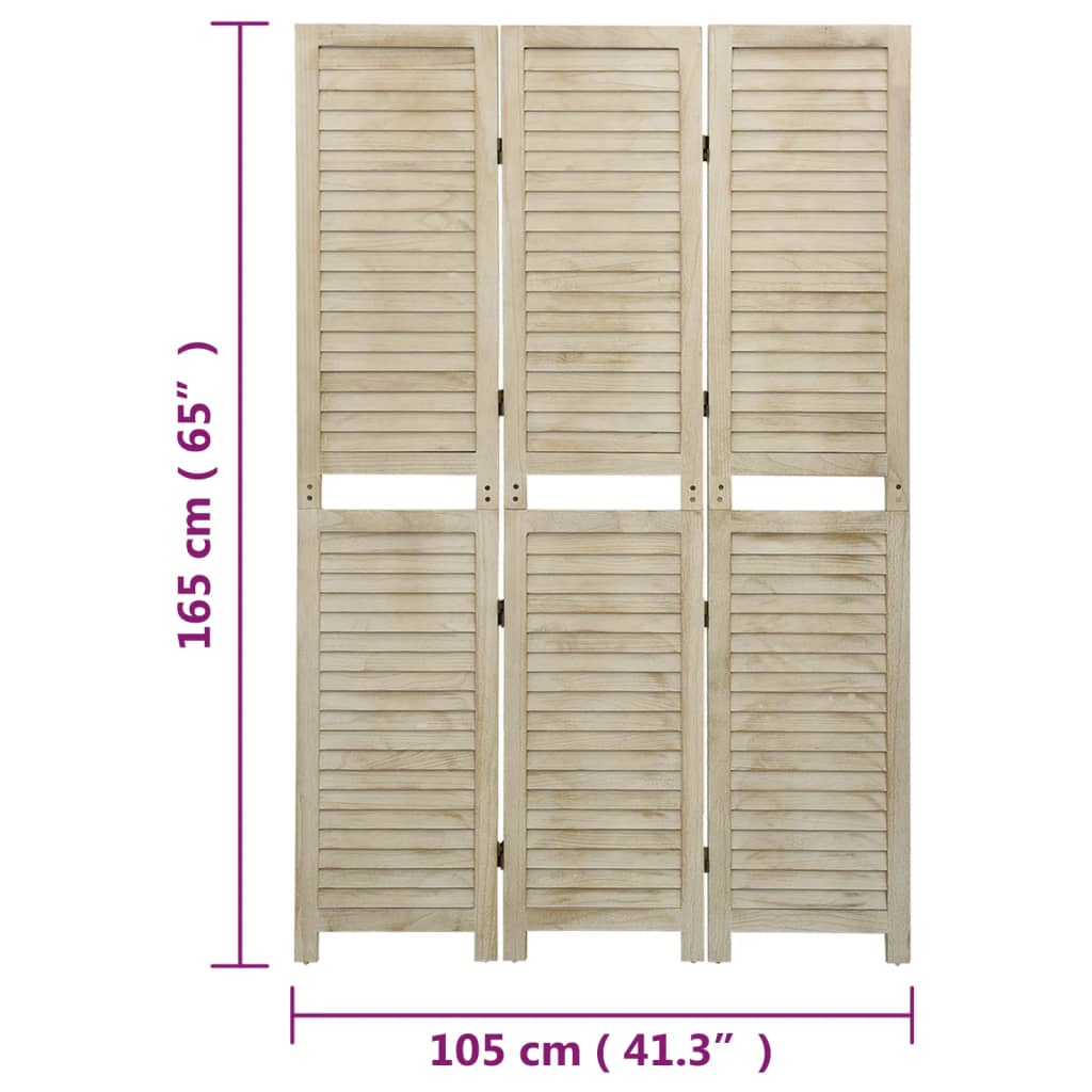 3-Panel Room Divider 105x165 cm Solid Wood Paulownia