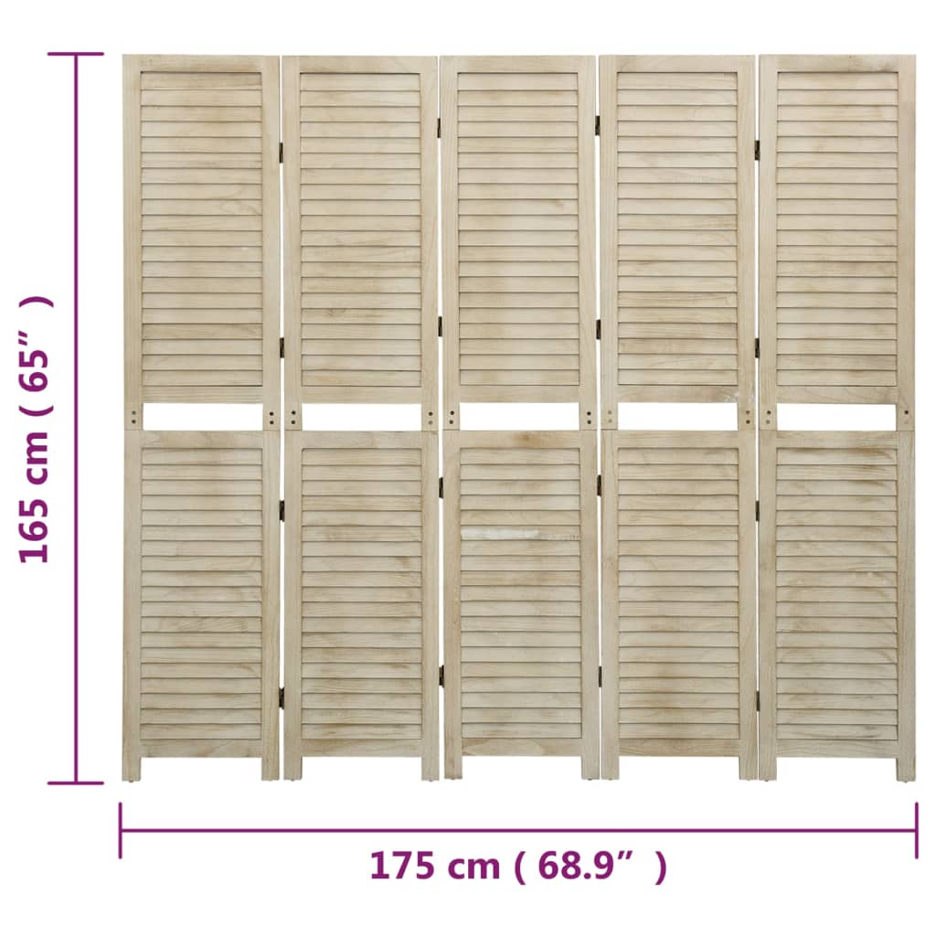 5-Panel Room Divider 175x165 cm Solid Wood Paulownia