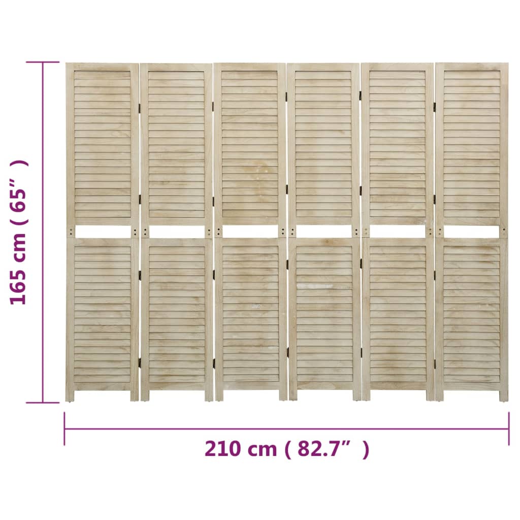 6-Panel Room Divider 210x165 cm Solid Wood Paulownia