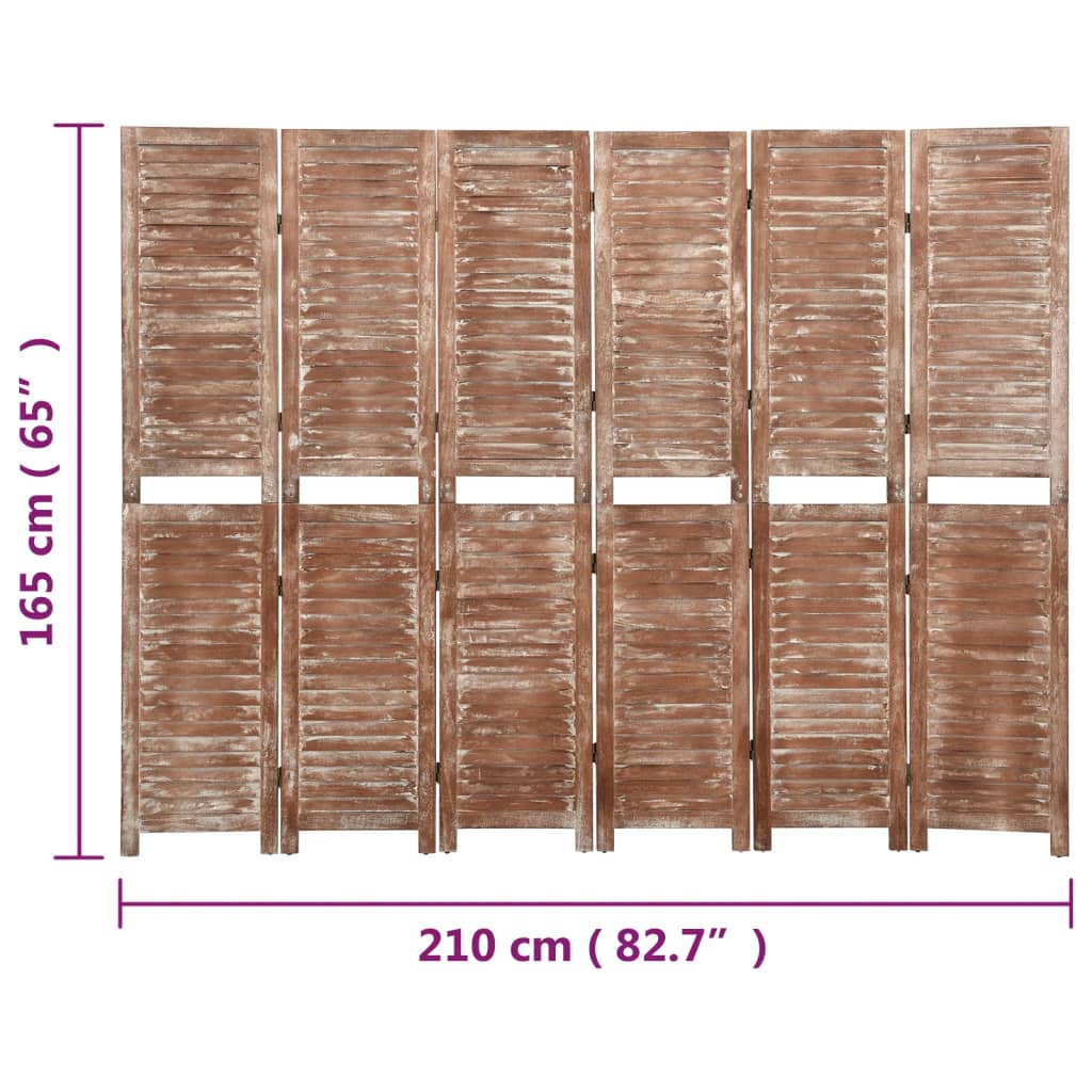 6-Panel Room Divider Brown 210x165 cm Solid Wood Paulownia