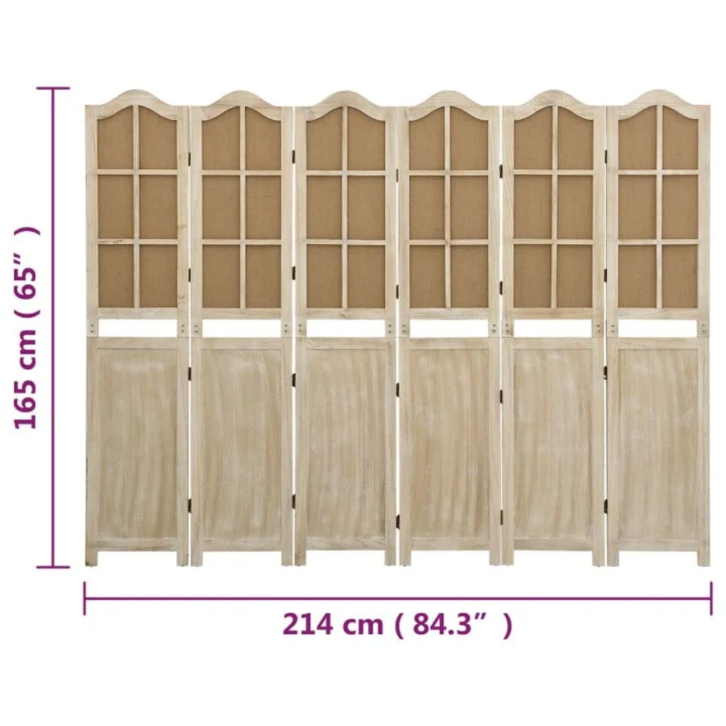 6-Panel Room Divider Brown 214x165 cm Fabric