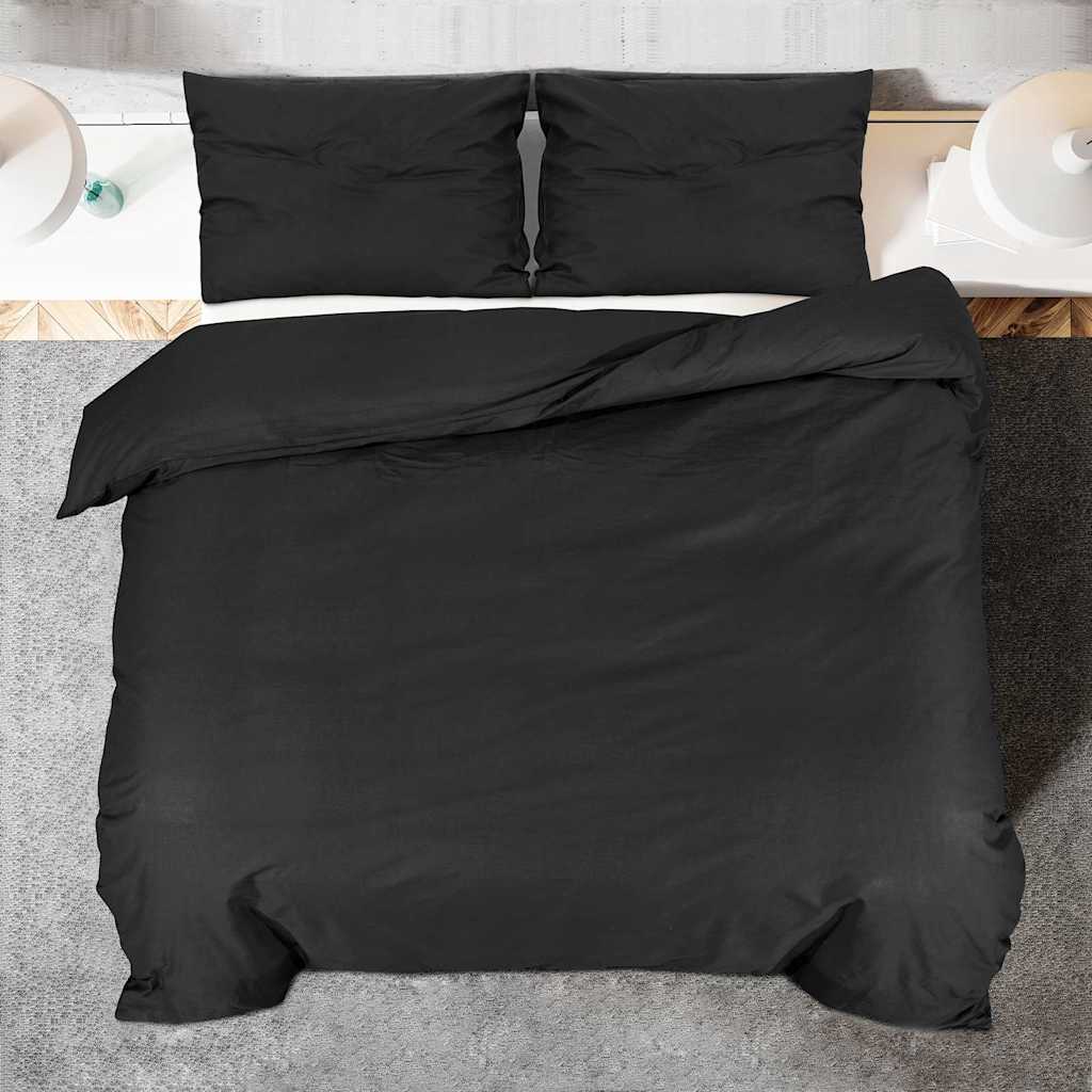 Duvet Cover Set Black 260x240 cm Cotton
