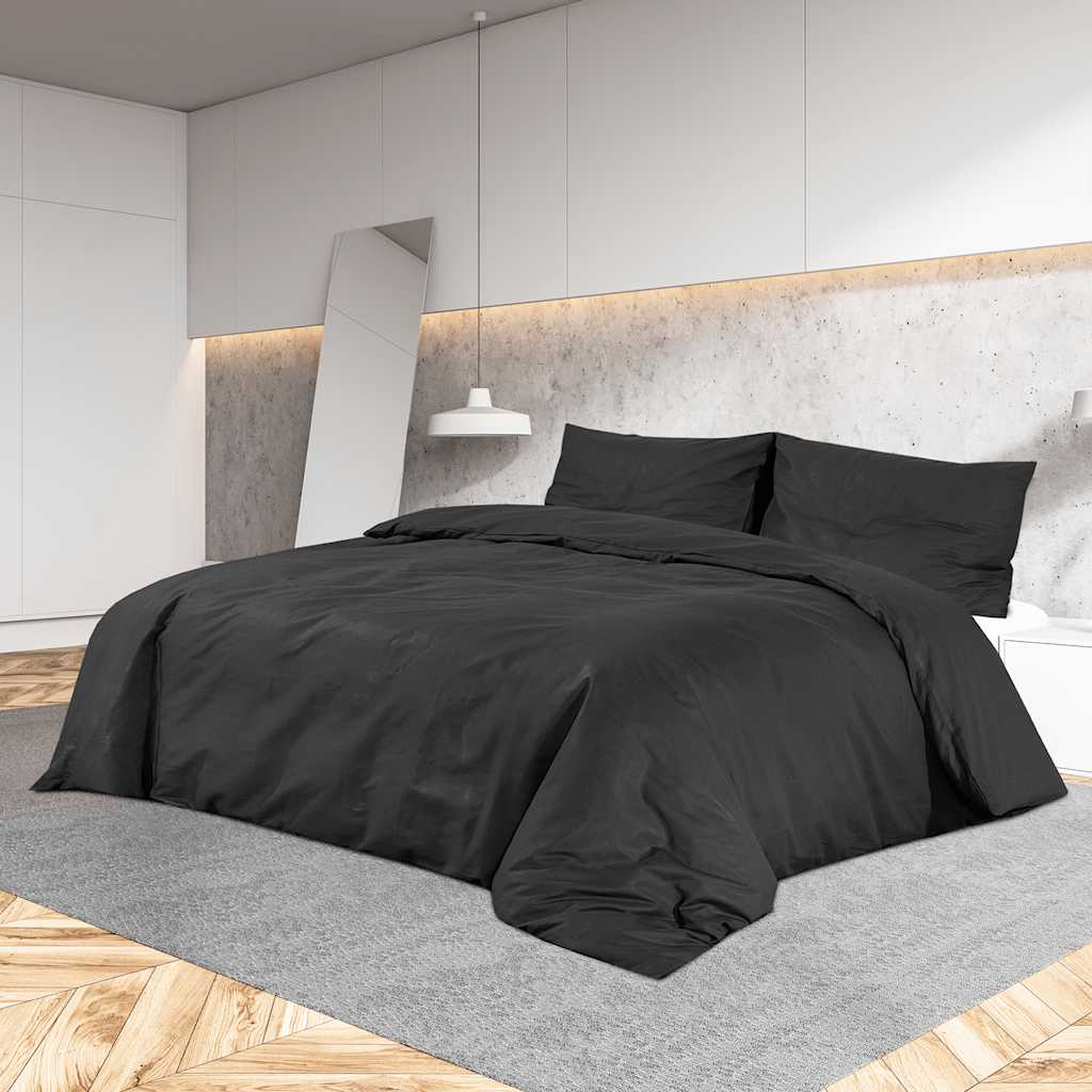 Duvet Cover Set Black 260x240 cm Cotton