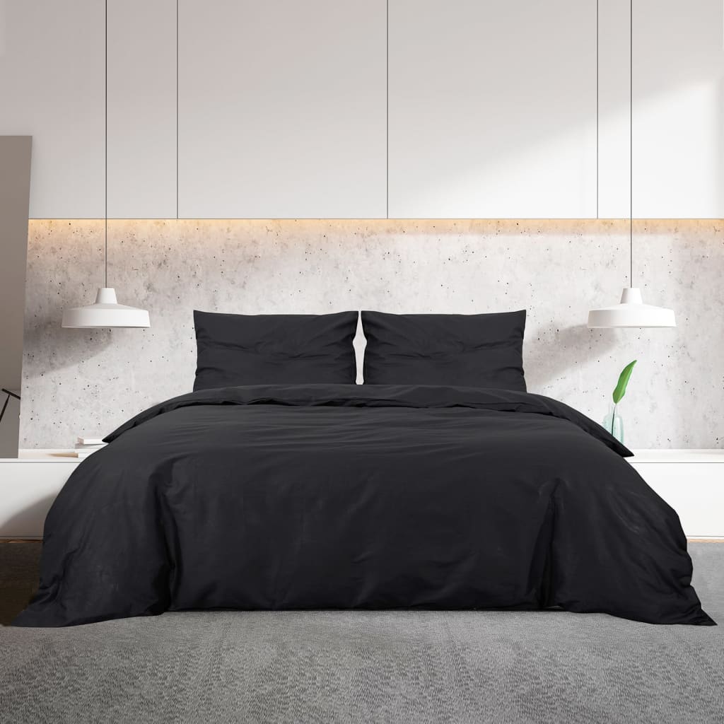 Duvet Cover Set Black 225x220 cm Cotton