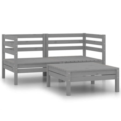 3 Piece Patio Lounge Set Solid Wood Pine Gray