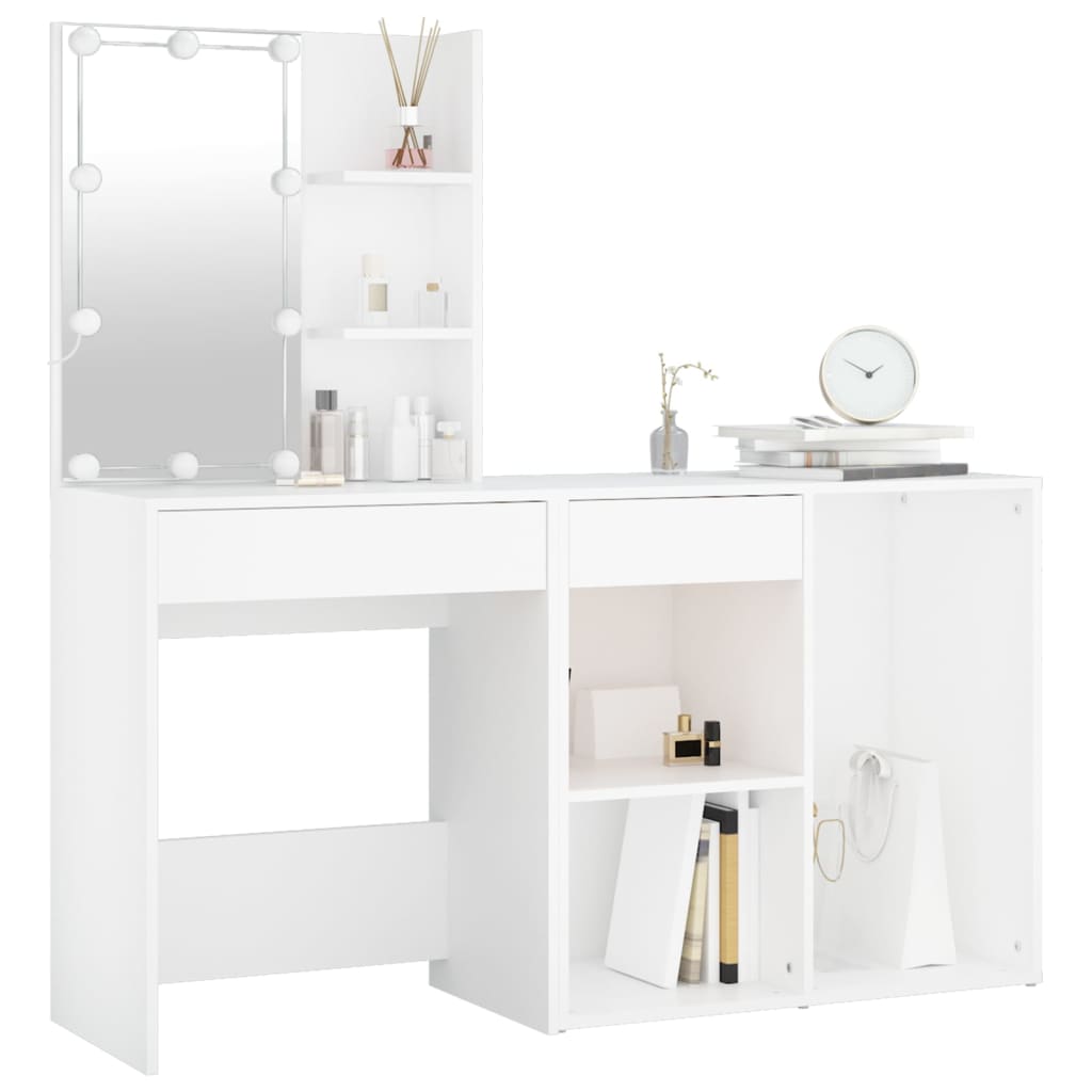 LED Dressing Table With Cabinet | White | Engineered wood, acrylic