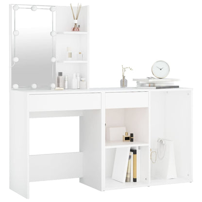 LED Dressing Table With Cabinet | White | Engineered wood, acrylic