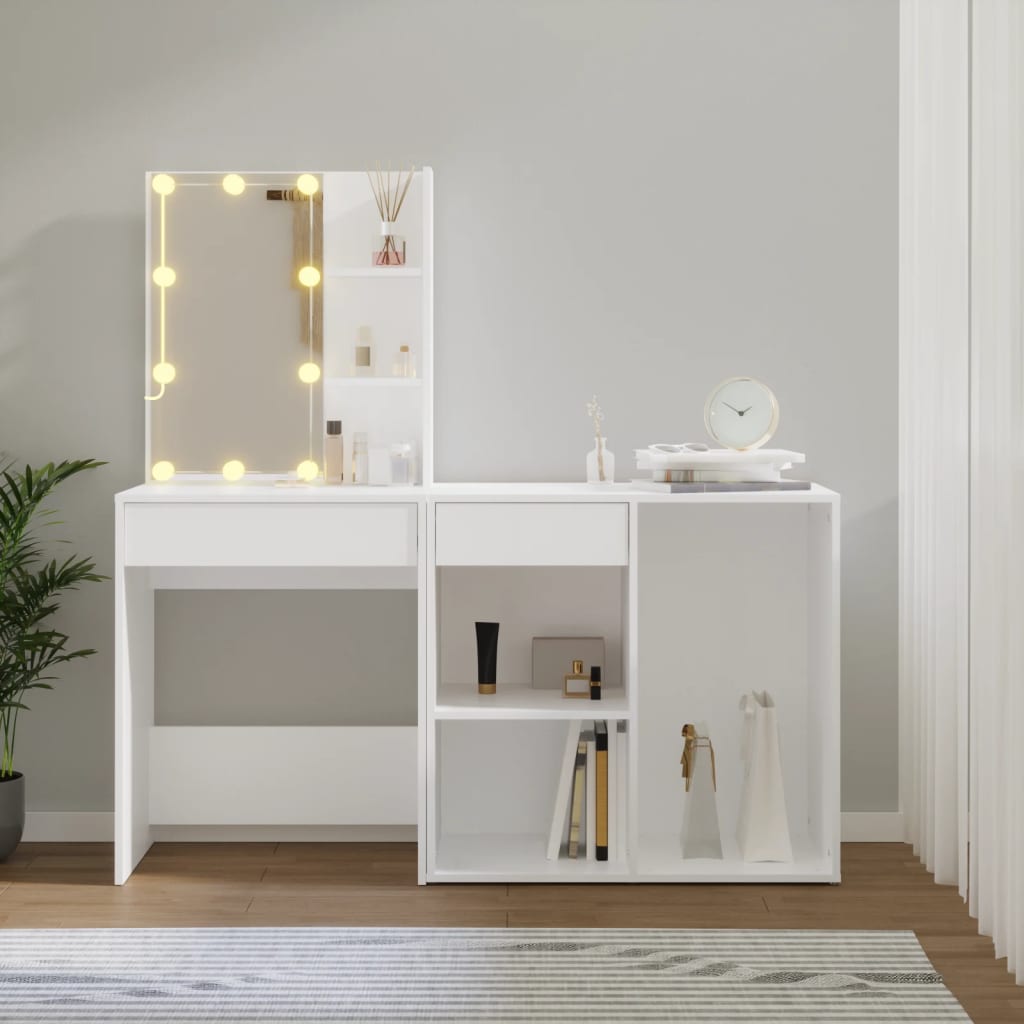LED Dressing Table With Cabinet | White | Engineered wood, acrylic