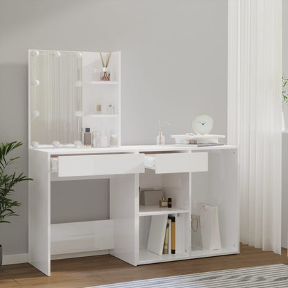 LED Dressing Table With Cabinet | White | Engineered wood, acrylic