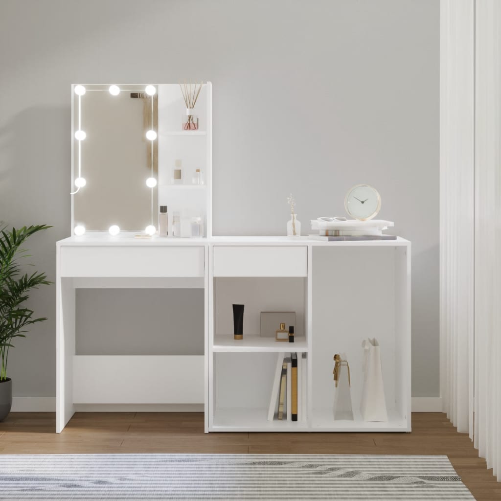 LED Dressing Table With Cabinet | White | Engineered wood, acrylic