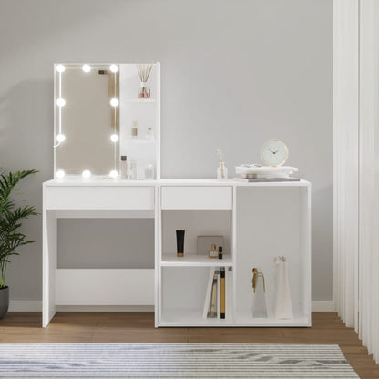 LED Dressing Table With Cabinet | White | Engineered wood, acrylic