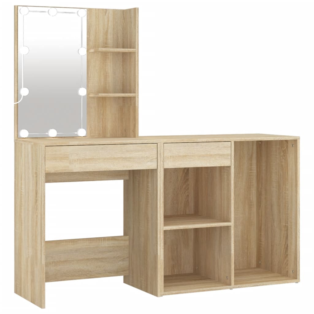 LED Dressing Table With Cabinet | Sonoma oak | Engineered wood, acrylic