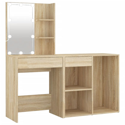LED Dressing Table With Cabinet | Sonoma oak | Engineered wood, acrylic
