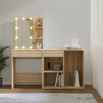 LED Dressing Table With Cabinet | Sonoma oak | Engineered wood, acrylic