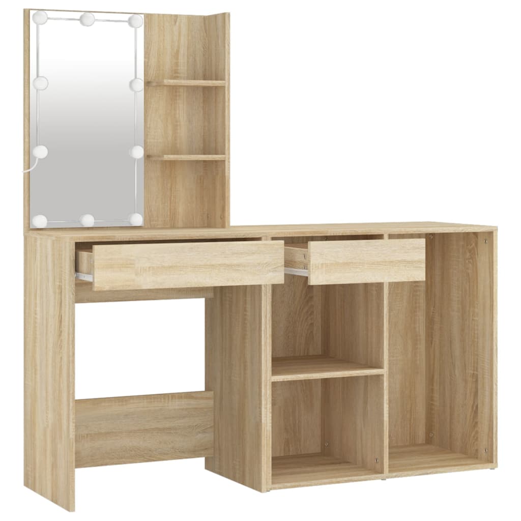 LED Dressing Table With Cabinet | Sonoma oak | Engineered wood, acrylic