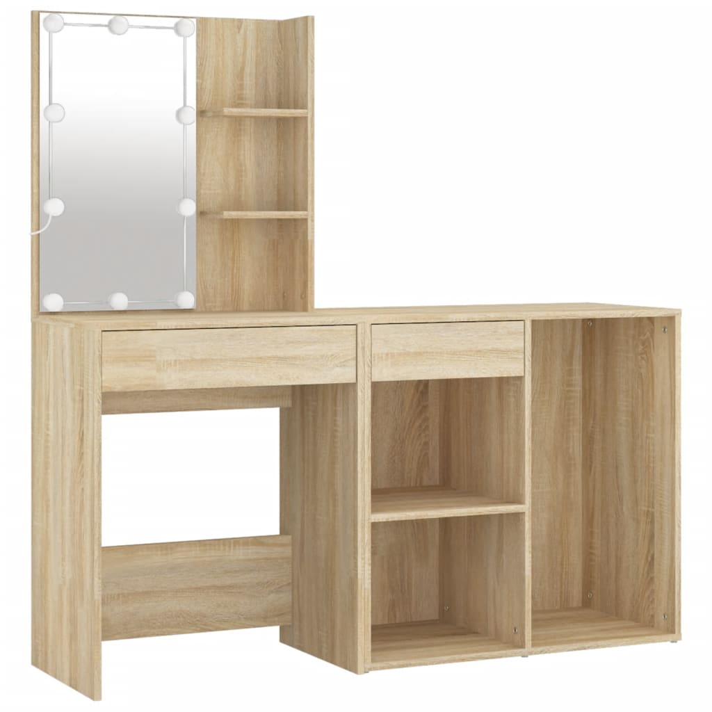 LED Dressing Table With Cabinet | Sonoma oak | Engineered wood, acrylic