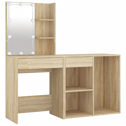 LED Dressing Table With Cabinet | Sonoma oak | Engineered wood, acrylic