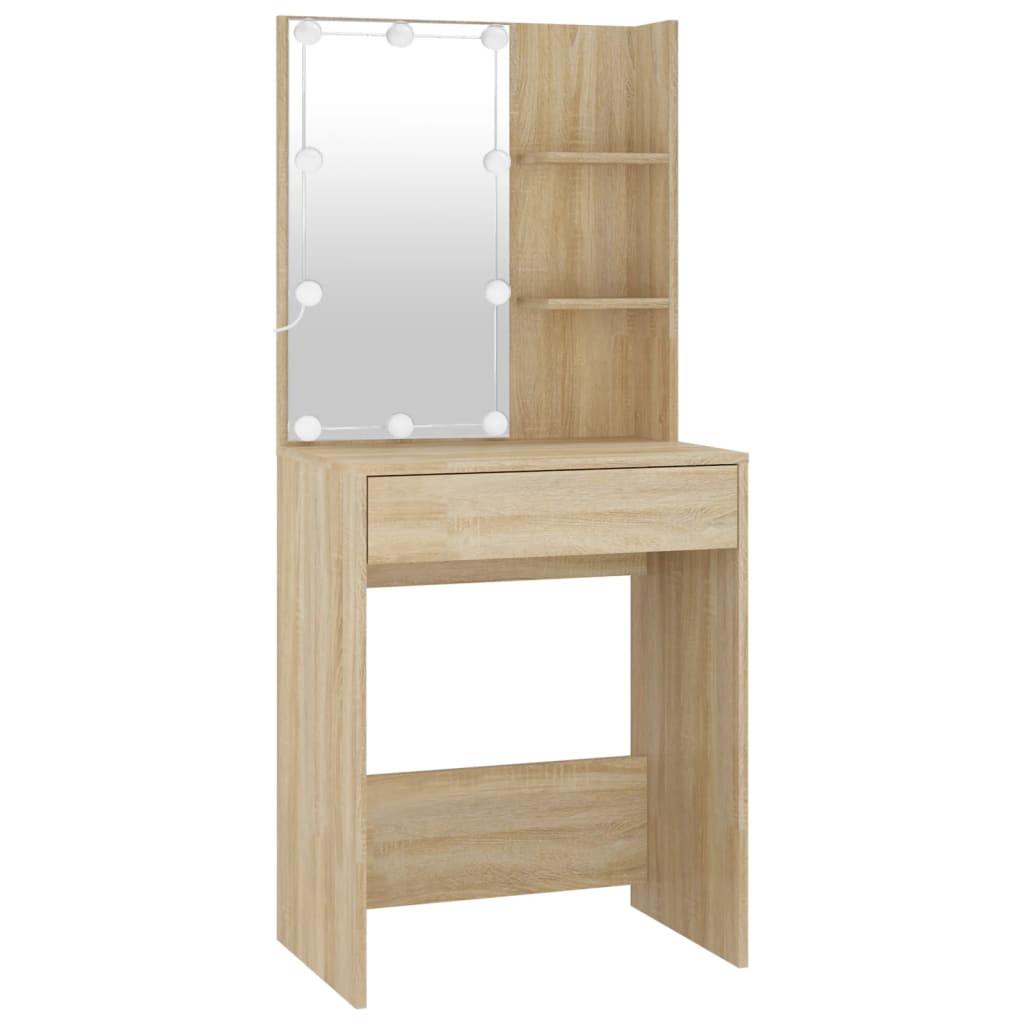 LED Dressing Table With Cabinet | Sonoma oak | Engineered wood, acrylic