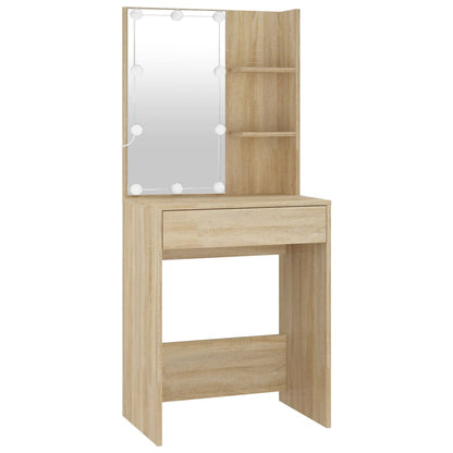 LED Dressing Table With Cabinet | Sonoma oak | Engineered wood, acrylic