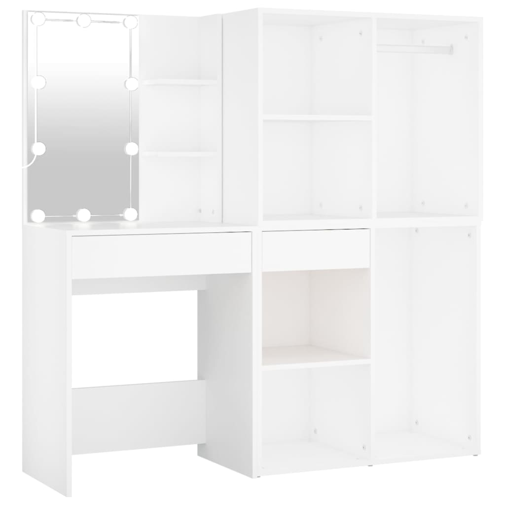 LED Dressing Table With Cabinet | White | Engineered wood, acrylic