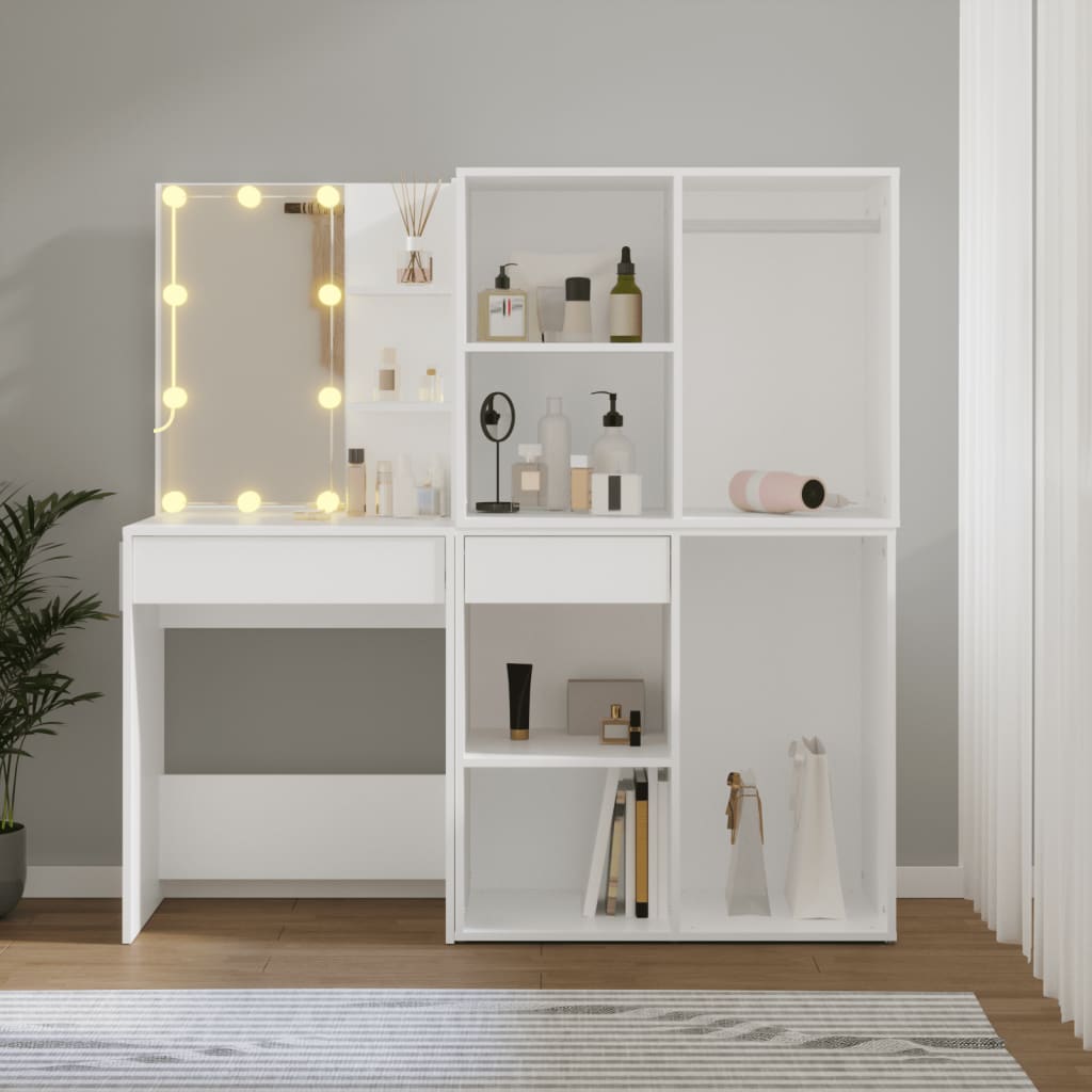 LED Dressing Table With Cabinet | White | Engineered wood, acrylic