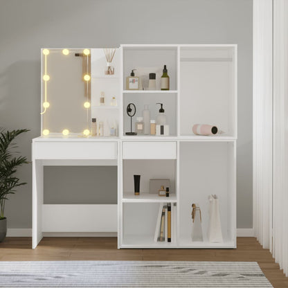 LED Dressing Table With Cabinet | White | Engineered wood, acrylic