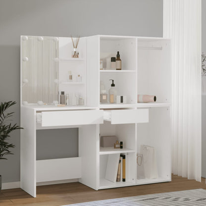 LED Dressing Table With Cabinet | White | Engineered wood, acrylic