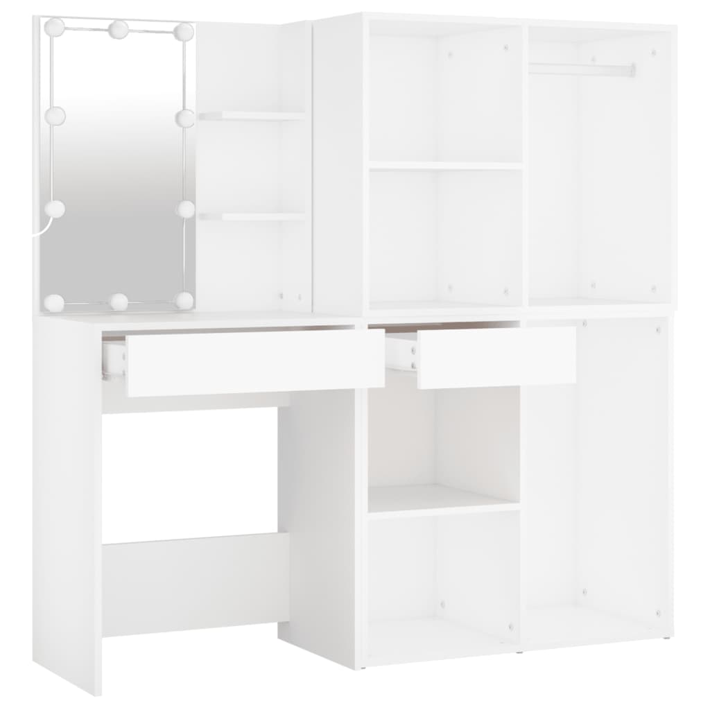 LED Dressing Table With Cabinet | White | Engineered wood, acrylic