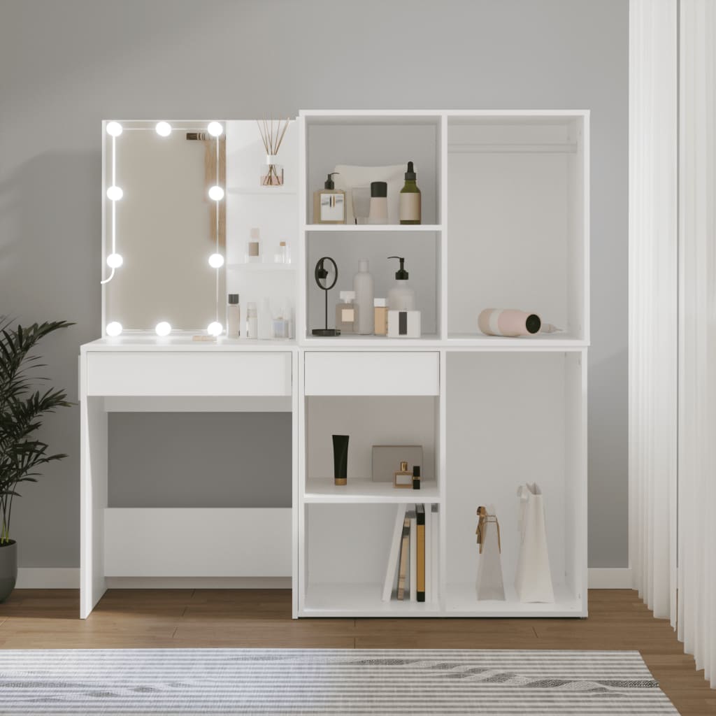LED Dressing Table With Cabinet | White | Engineered wood, acrylic