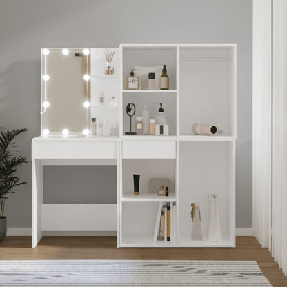 LED Dressing Table With Cabinet | White | Engineered wood, acrylic