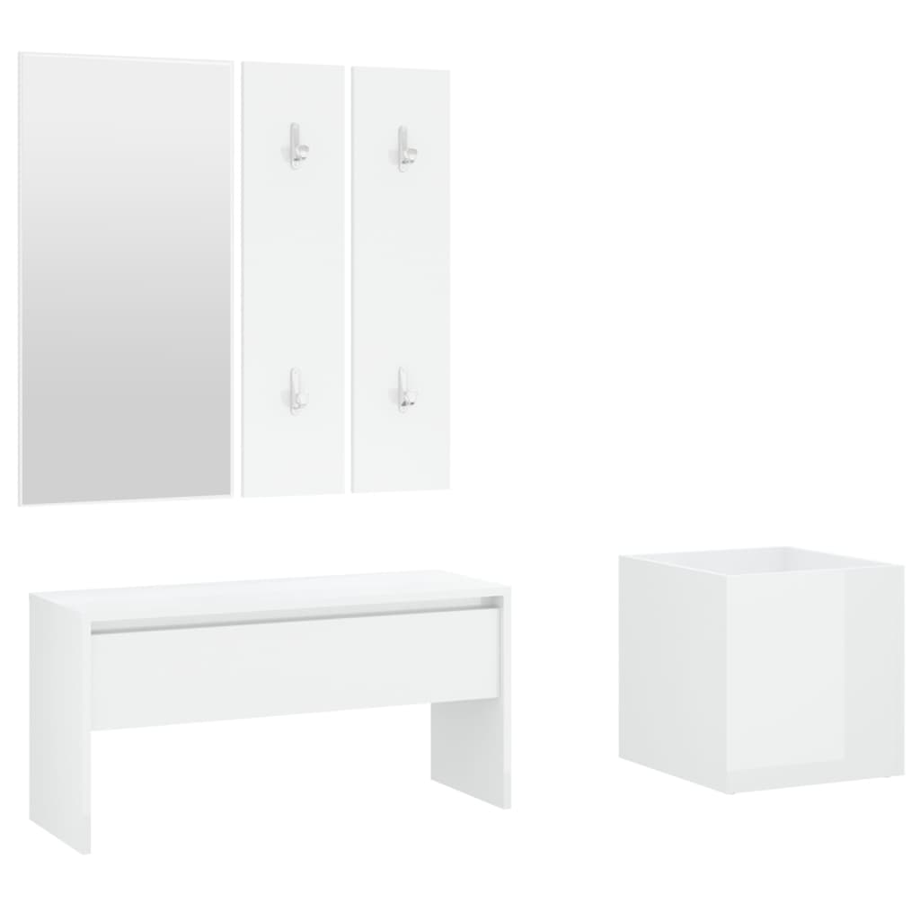 Hallway Furniture Set High Gloss White Engineered Wood