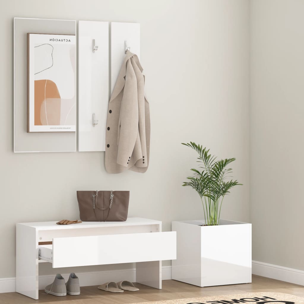 Hallway Furniture Set High Gloss White Engineered Wood