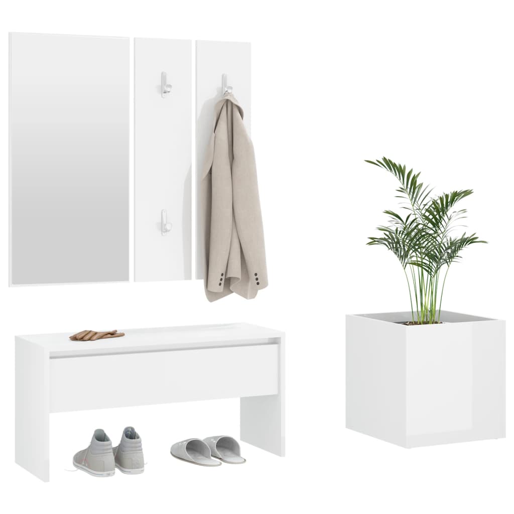 Hallway Furniture Set High Gloss White Engineered Wood