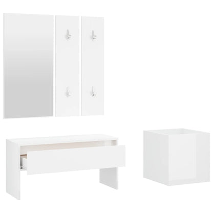 Hallway Furniture Set High Gloss White Engineered Wood