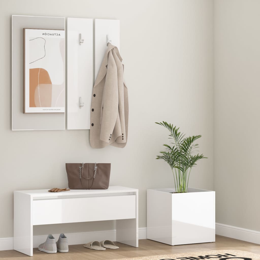 Hallway Furniture Set High Gloss White Engineered Wood