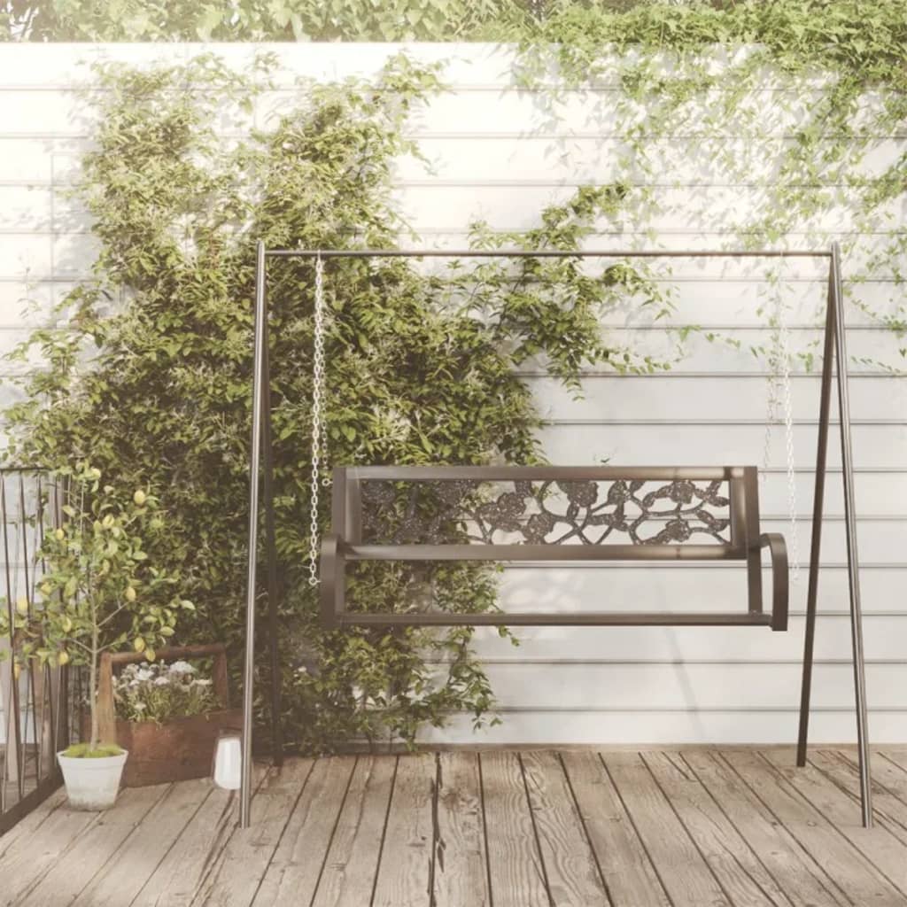 Garden Swing Bench | Black | Steel and Plastic | Medium