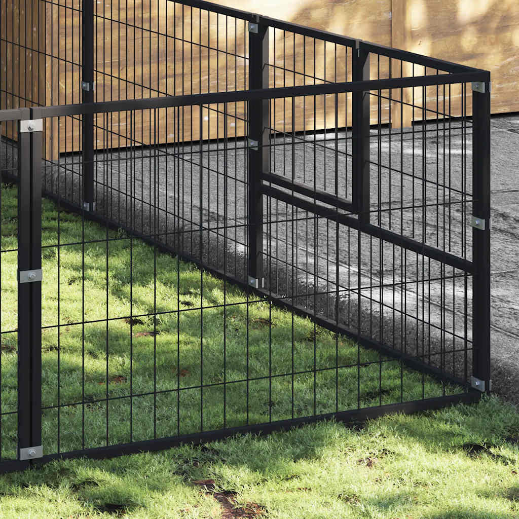 Dog Kennel Black 12 m² Steel