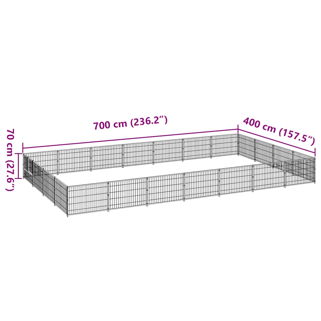Dog Kennel Black 28 m² Steel