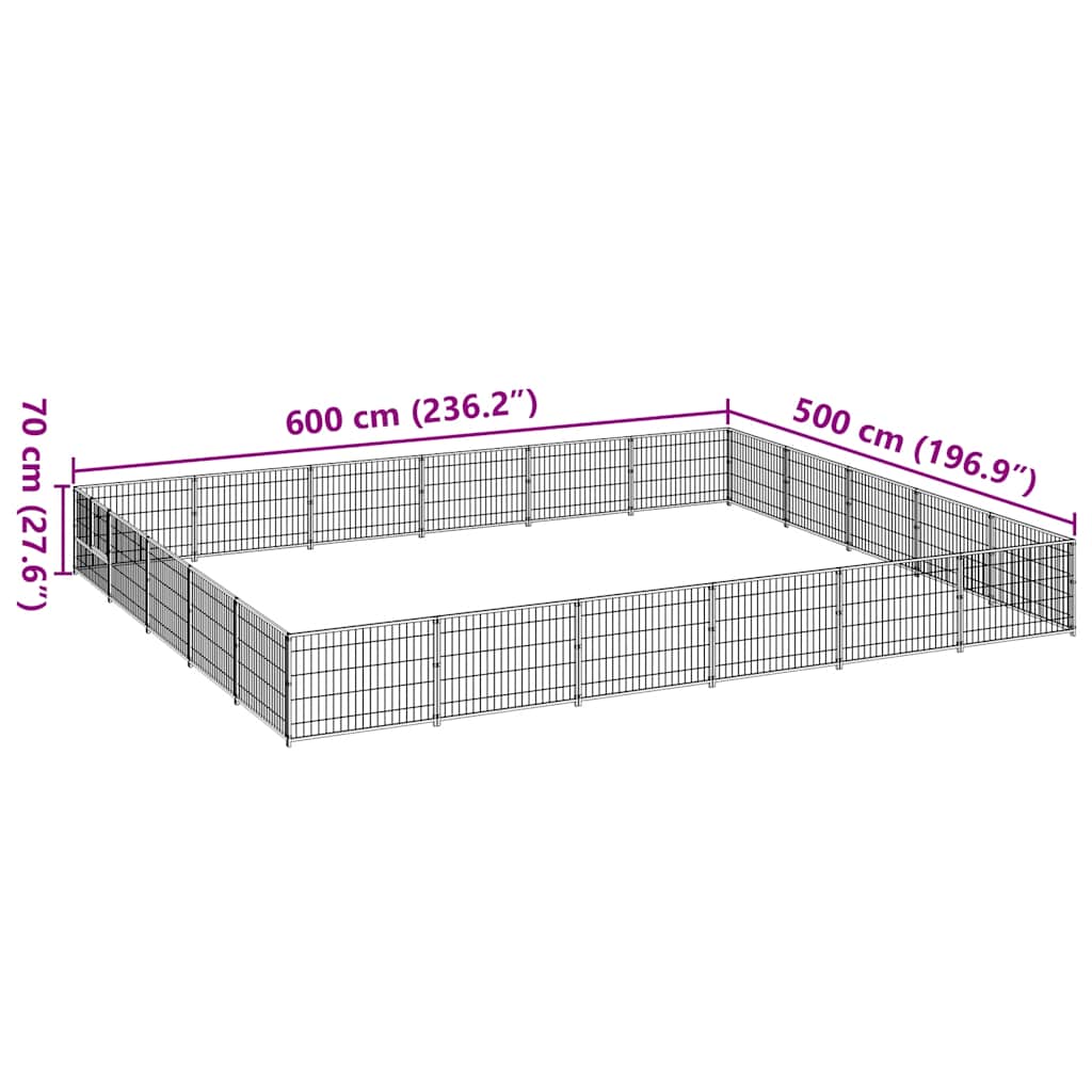 Dog Kennel Black 30 m² Steel