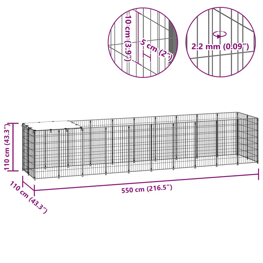 Dog Kennel Silver 6.05 m² Steel